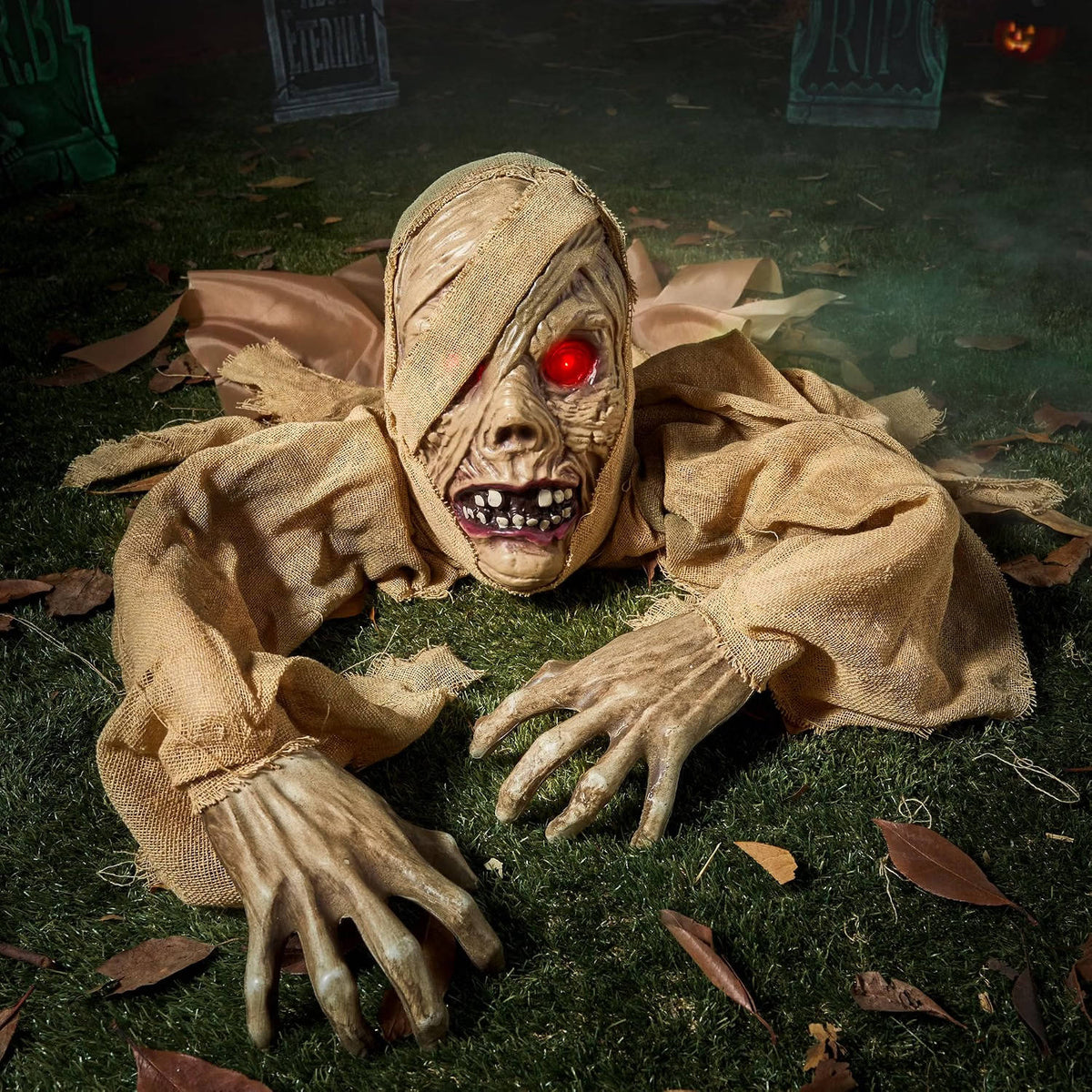 Motion-Activated Graveyard Zombie Prop with Glowing Red Eyes and Scary Moans for Halloween Yard Decor | Thomler