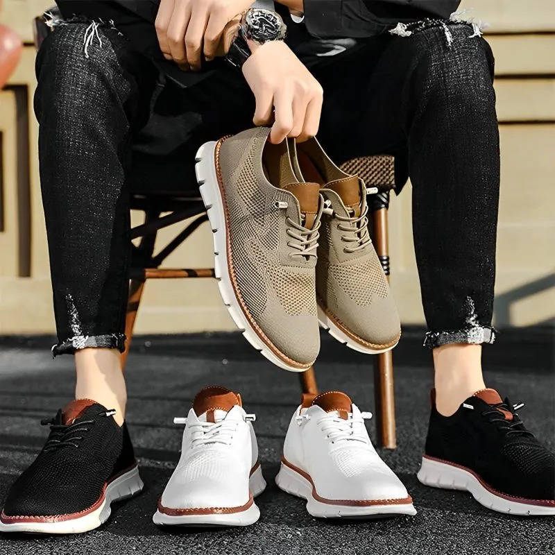 Men's Breathable Slip-On Dress Shoes – Cushioned Wide Toe Box Lightweight Knit Oxford for Work Office Casual Everyday Comfort | Thomler