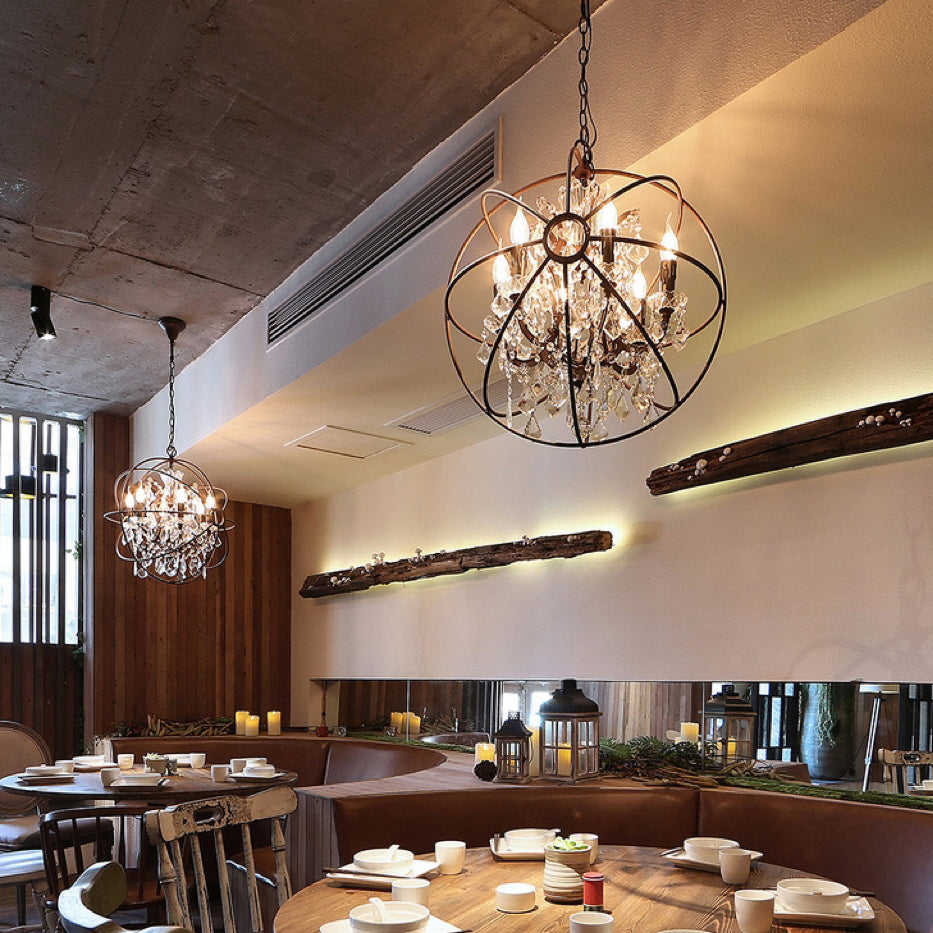 Industrial Farmhouse Hanging Fixture with Crystal Accents & Aged Metal Finish for Dining Room & Living Space | Thomler