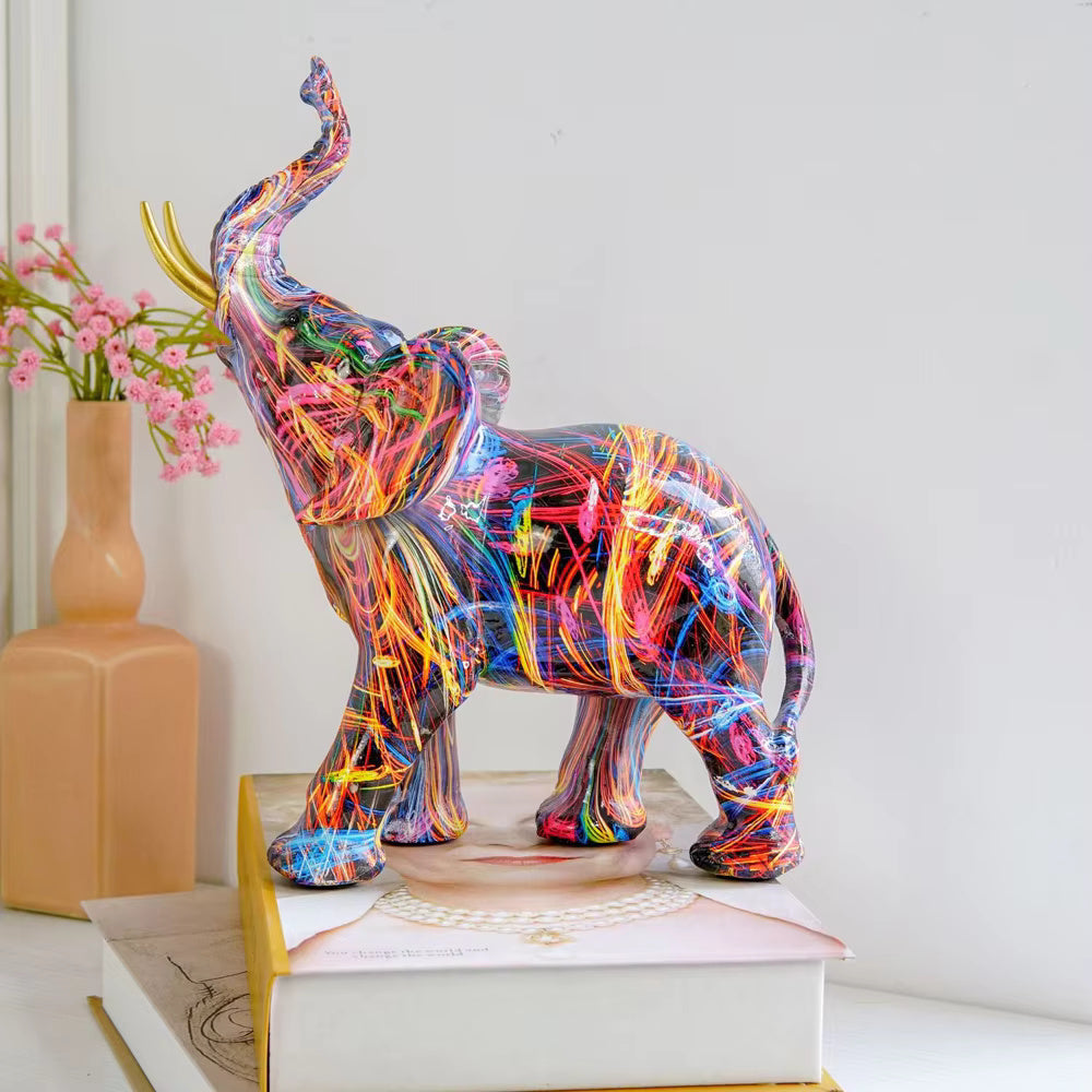 Street Art Elephant Sculpture Resin Figurine Colorful Graffiti Style Decor for Living Room Bedroom Office Desktop Shelf Mantel | Thomler