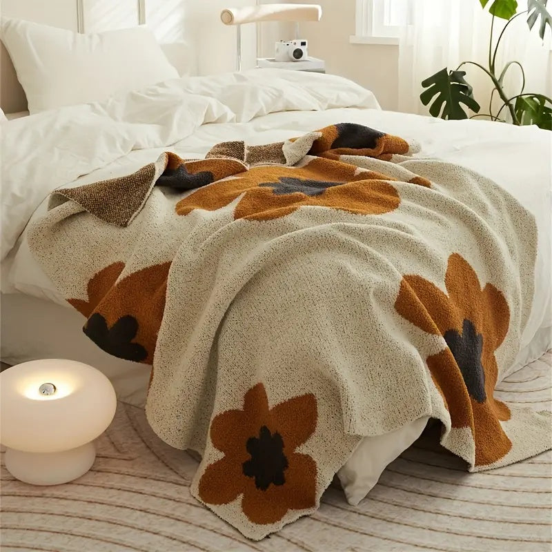 Hand-Knit Floral Throw Blanket – Cozy Layer for Sofa, Bed & Year-Round Comfort | Thomler