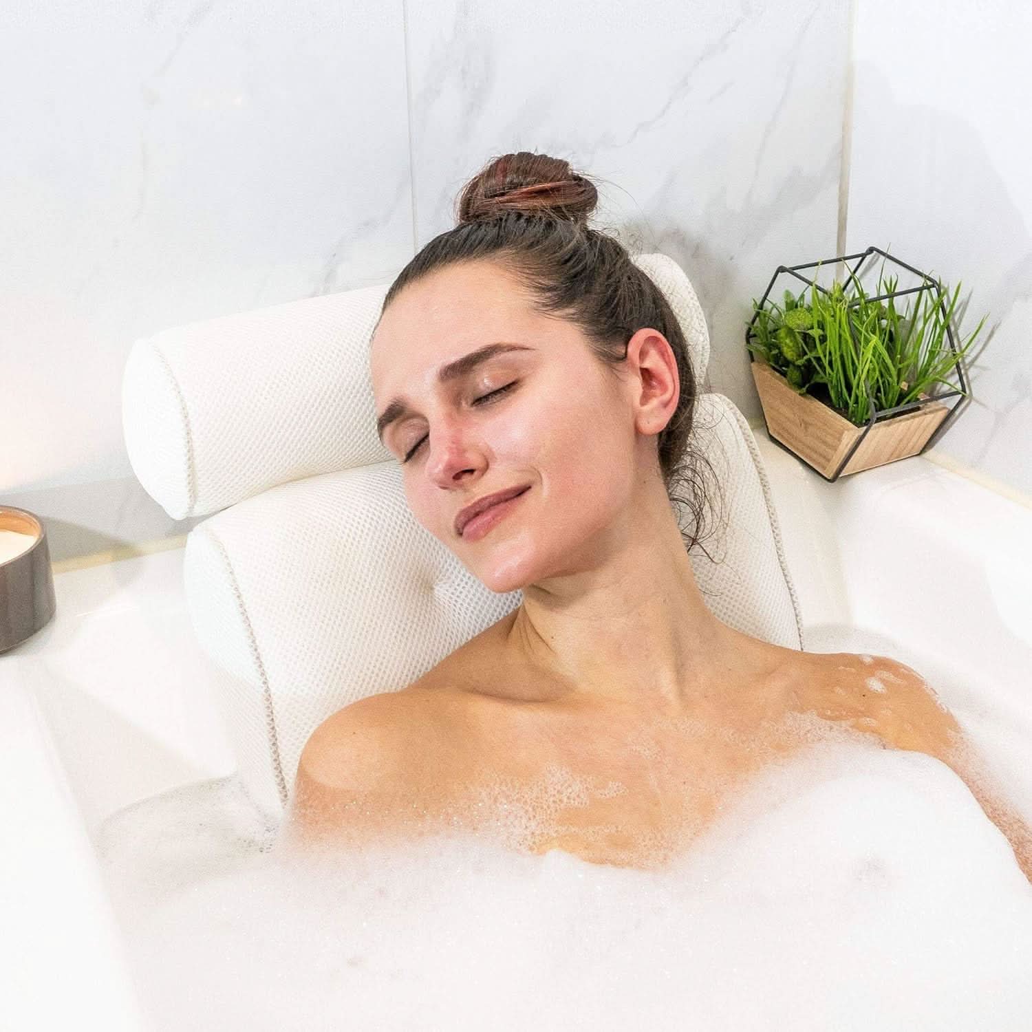 Bath Pillow 15 in x 13 in Ergonomic Neck Shoulder Support Spa Comfort Home Relaxation Cushion | Thomler