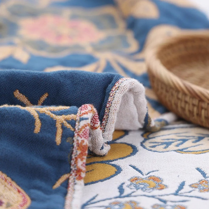 100% Cotton Jacquard Throw Blanket with Tassels – Reversible Floral Decorative Sofa Cover for All Seasons, Lightweight Woven Couch Throw | Thomler
