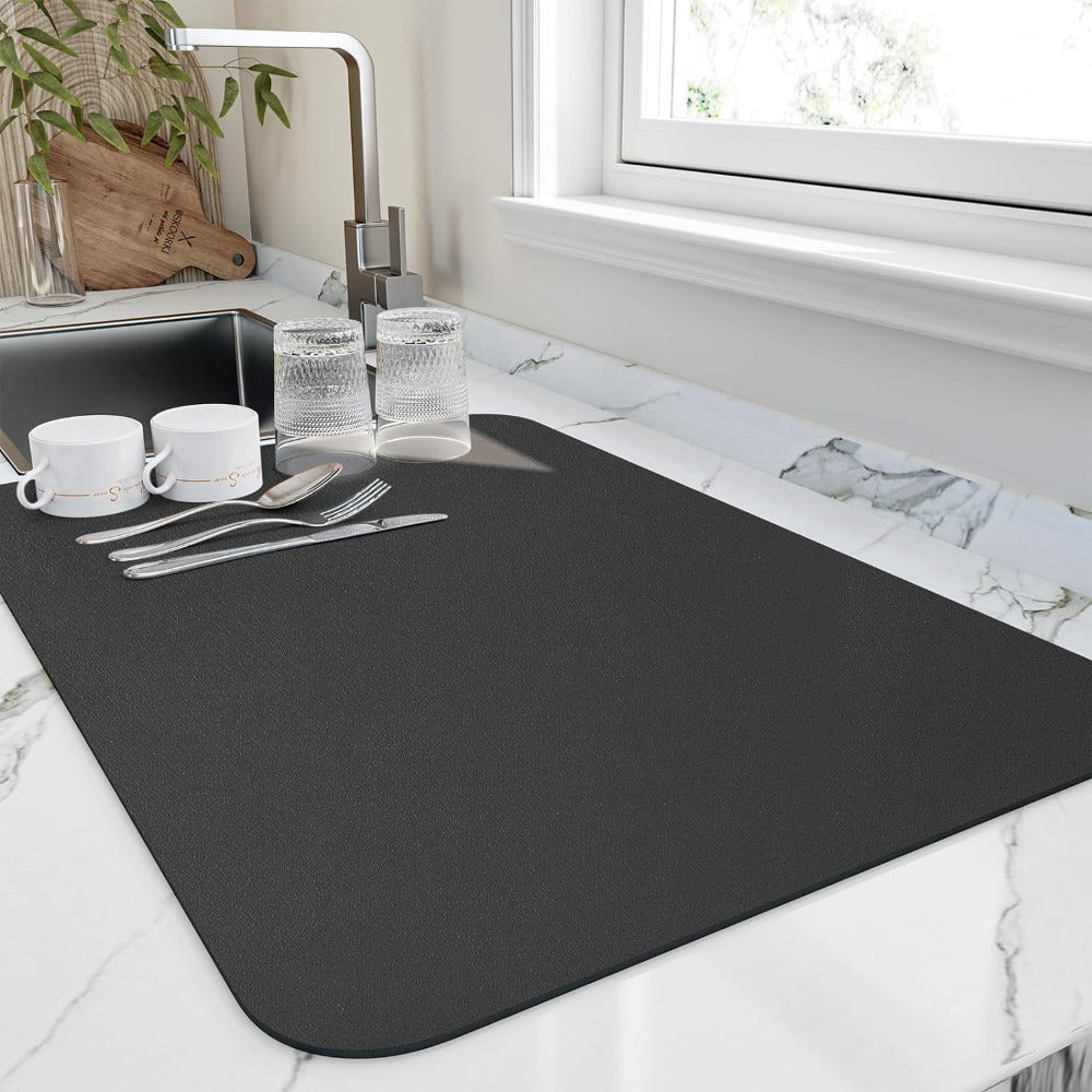 Diatomaceous Earth Dish Drying Mat for Kitchen Counter Space | Fast Absorbing Countertop Drainer Pad | Replacement for Dish Racks & Towels | Thomler