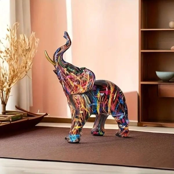 Street Art Elephant Sculpture Resin Figurine Colorful Graffiti Style Decor for Living Room Bedroom Office Desktop Shelf Mantel | Thomler