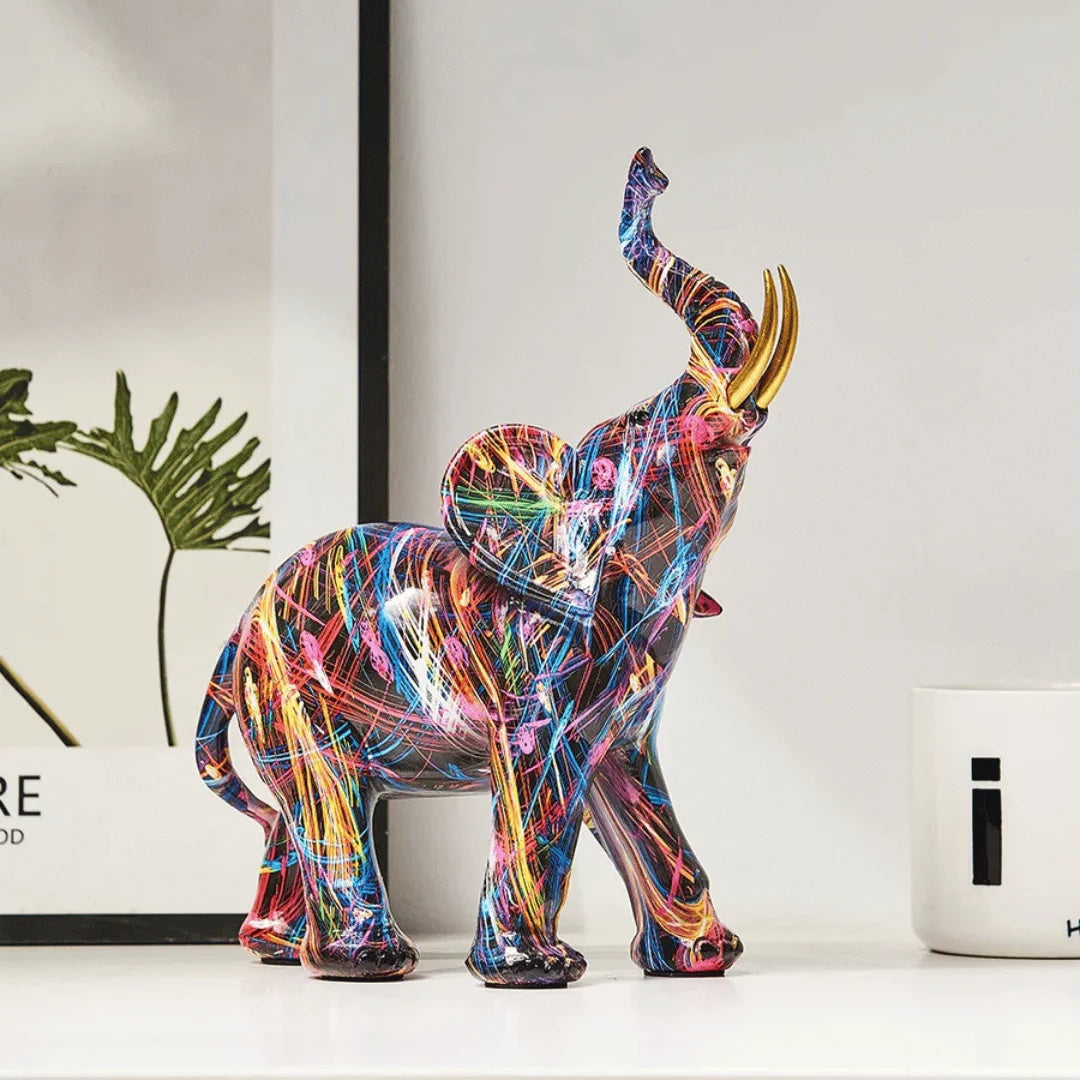 Street Art Elephant Sculpture Resin Figurine Colorful Graffiti Style Decor for Living Room Bedroom Office Desktop Shelf Mantel | Thomler