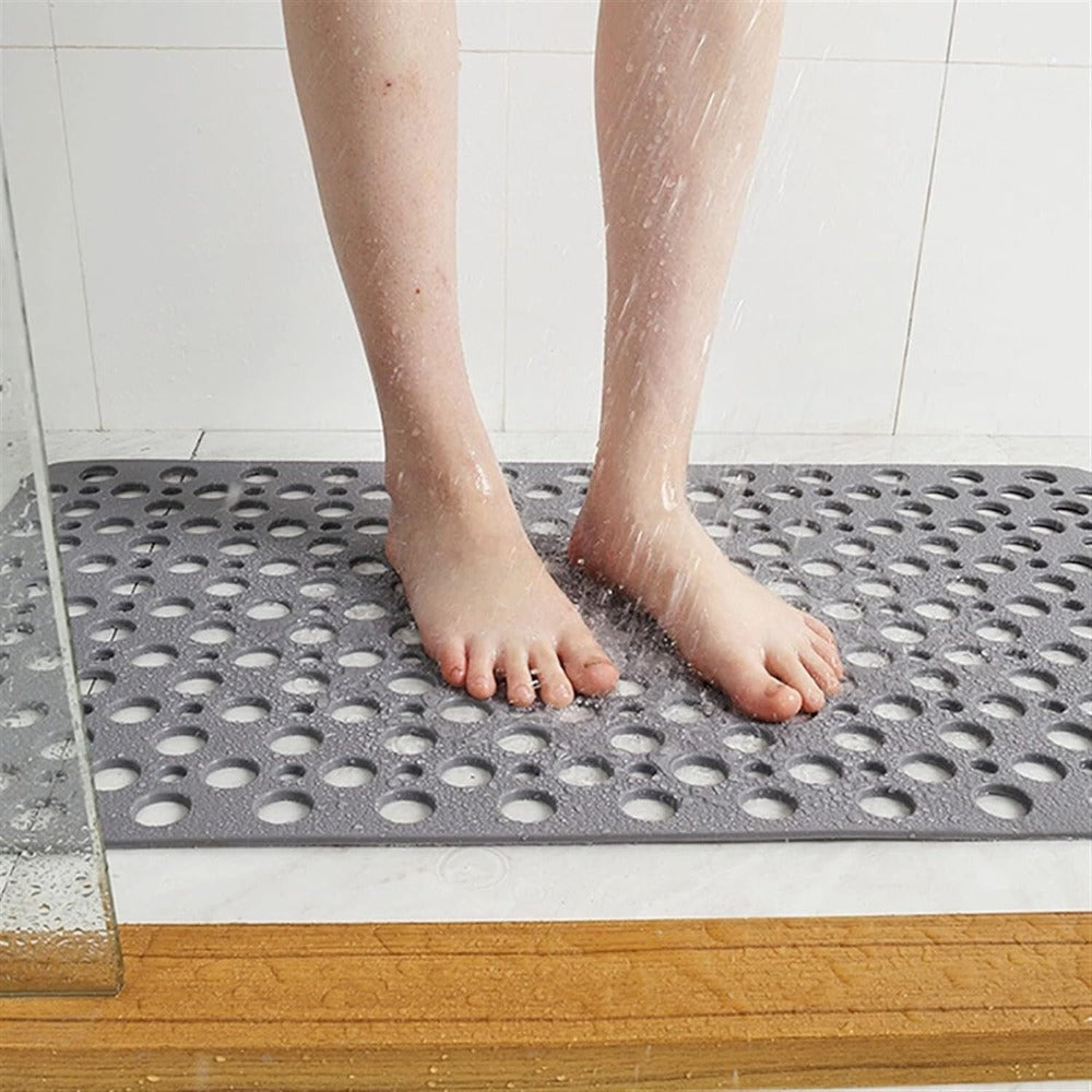 Anti-Slip Bathroom Mat with Drain Holes and Suction Cups for Shower Floor, Tub, Wet Surfaces | Quick Dry, Mildew Resistant TPE Safety | Thomler