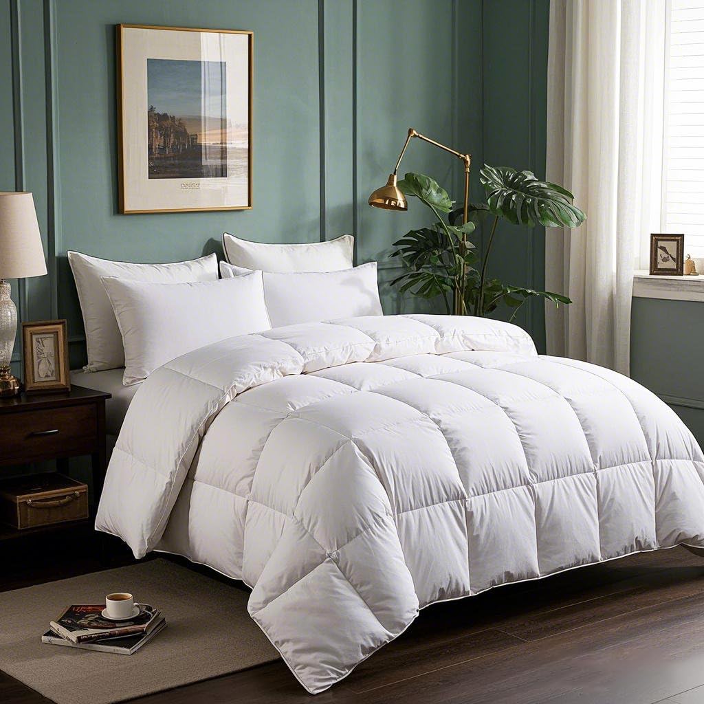 Down Comforter All Season Lightweight Breathable Quilt for Single Double Queen King Bed White Pink Gray 95% Goose Filled Year Round | Thomler