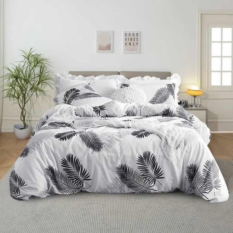 Botanical Cotton Comforter Cover Set with Reversible Floral Print for King Queen Single Beds – 4-Piece Bedding Kit with Pillow Shams | Thomler