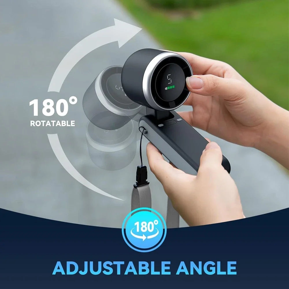 Compact Rechargeable Handheld Fan with 5 Speed Settings & Foldable Design for Travel, Outdoors & Commute | Thomler