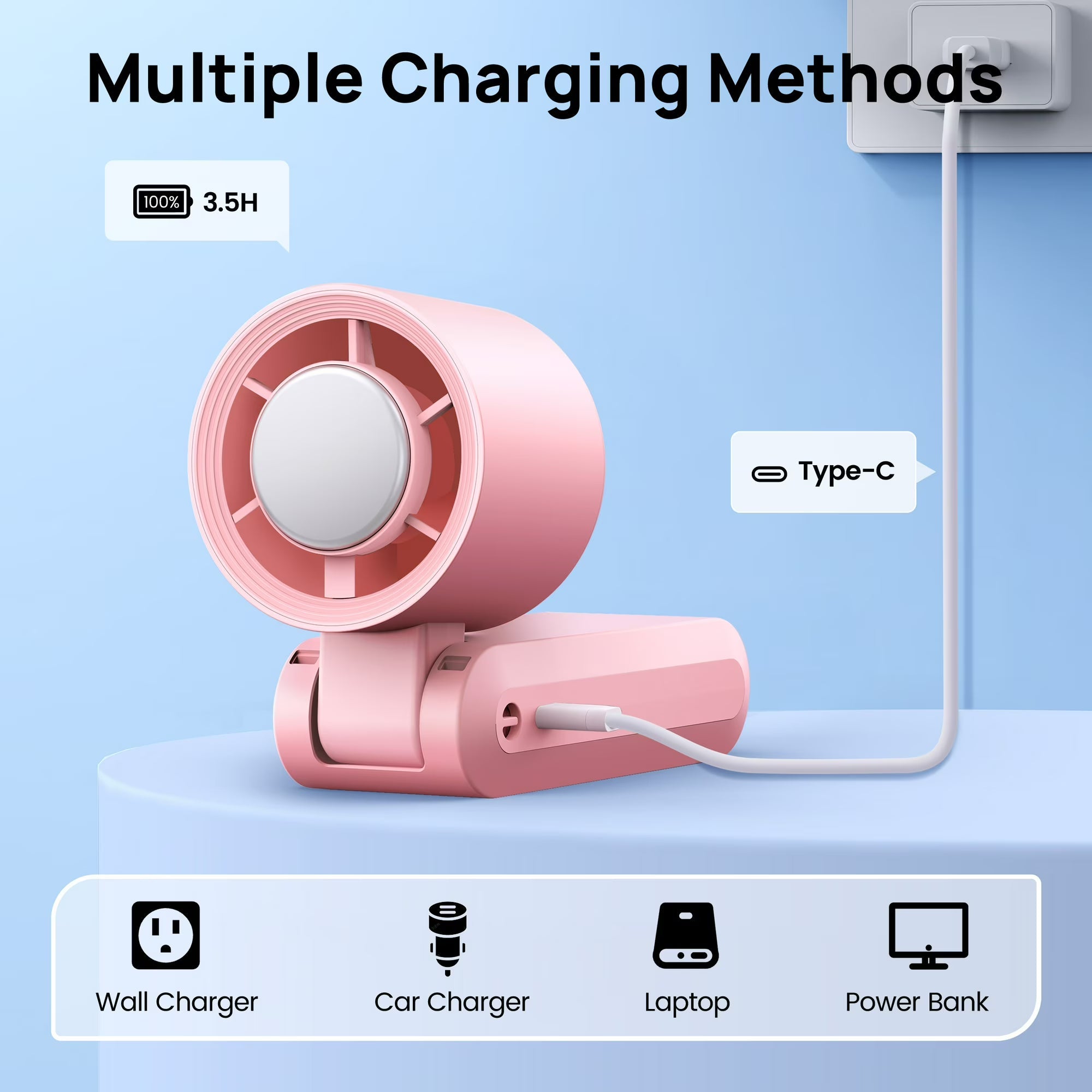 Handheld Rechargeable Mini Fan with Ice Tray Cooling Chamber & 199 Speed Settings for Travel Desk Home | Thomler
