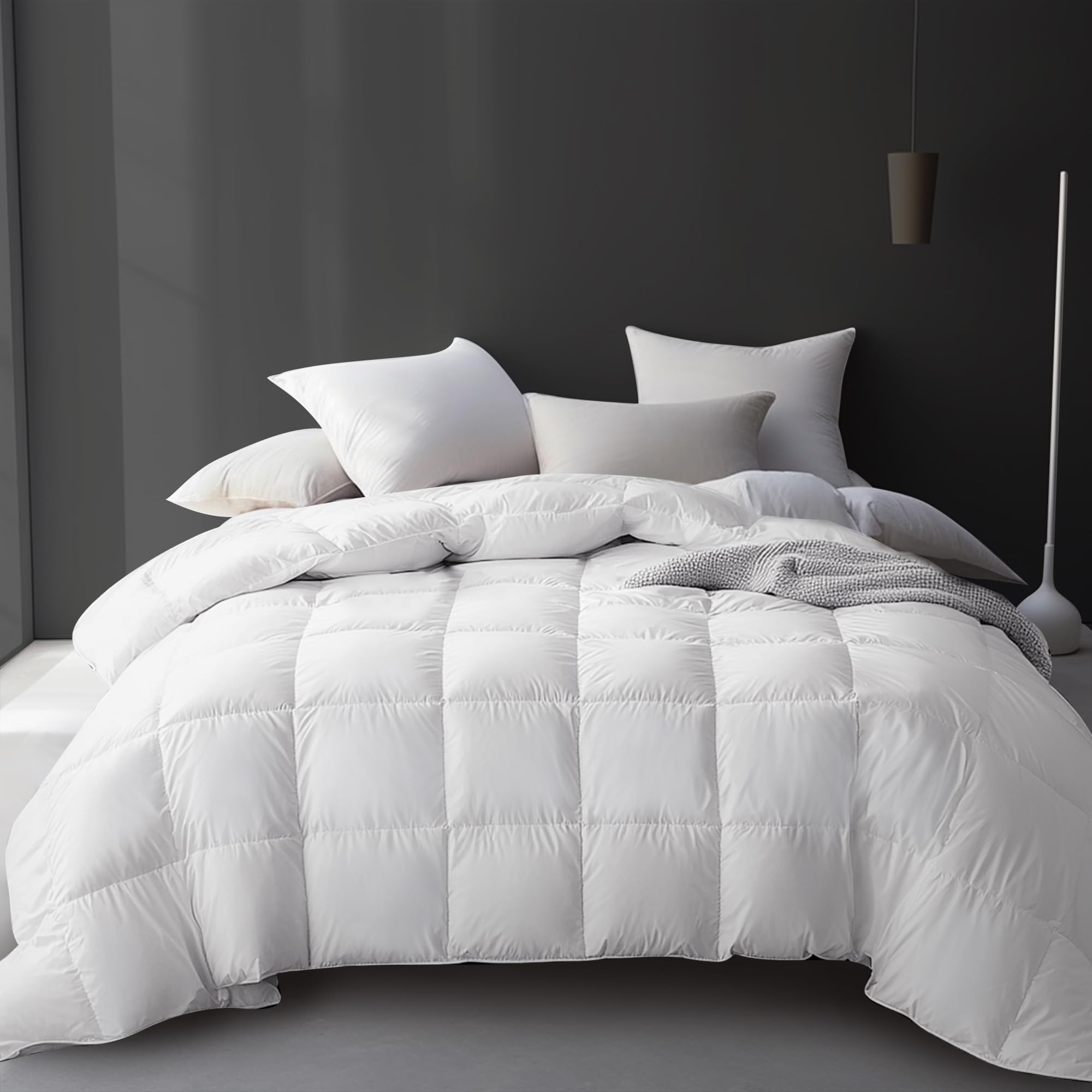 Down Comforter All Season Lightweight Breathable Quilt for Single Double Queen King Bed White Pink Gray 95% Goose Filled Year Round | Thomler