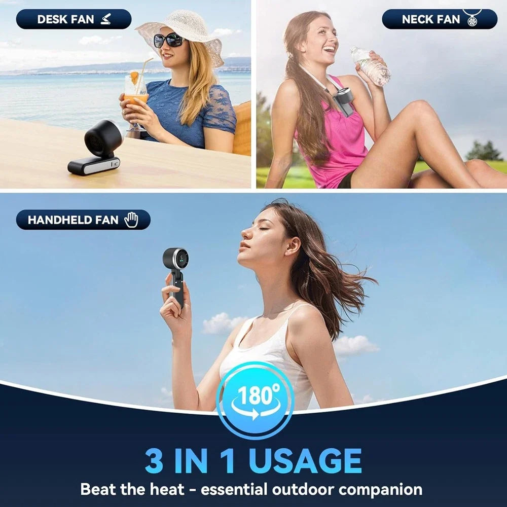 Compact Rechargeable Handheld Fan with 5 Speed Settings & Foldable Design for Travel, Outdoors & Commute | Thomler