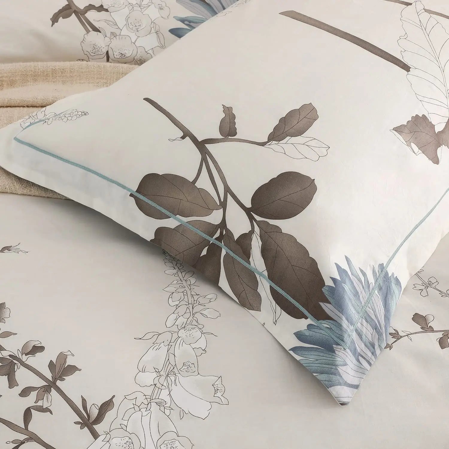 Botanical Cotton Comforter Cover Set with Reversible Floral Print for King Queen Single Beds – 4-Piece Bedding Kit with Pillow Shams | Thomler