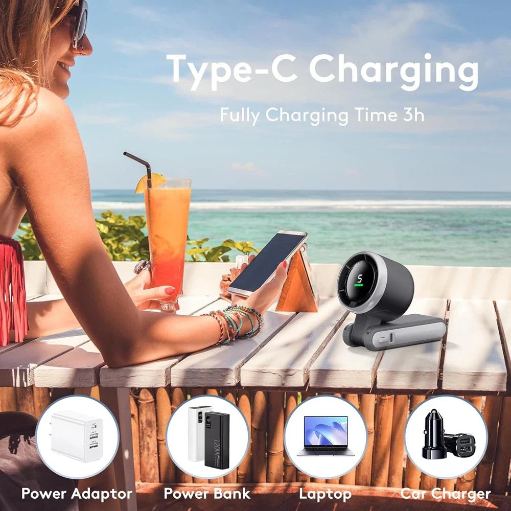 Compact Rechargeable Handheld Fan with 5 Speed Settings & Foldable Design for Travel, Outdoors & Commute | Thomler