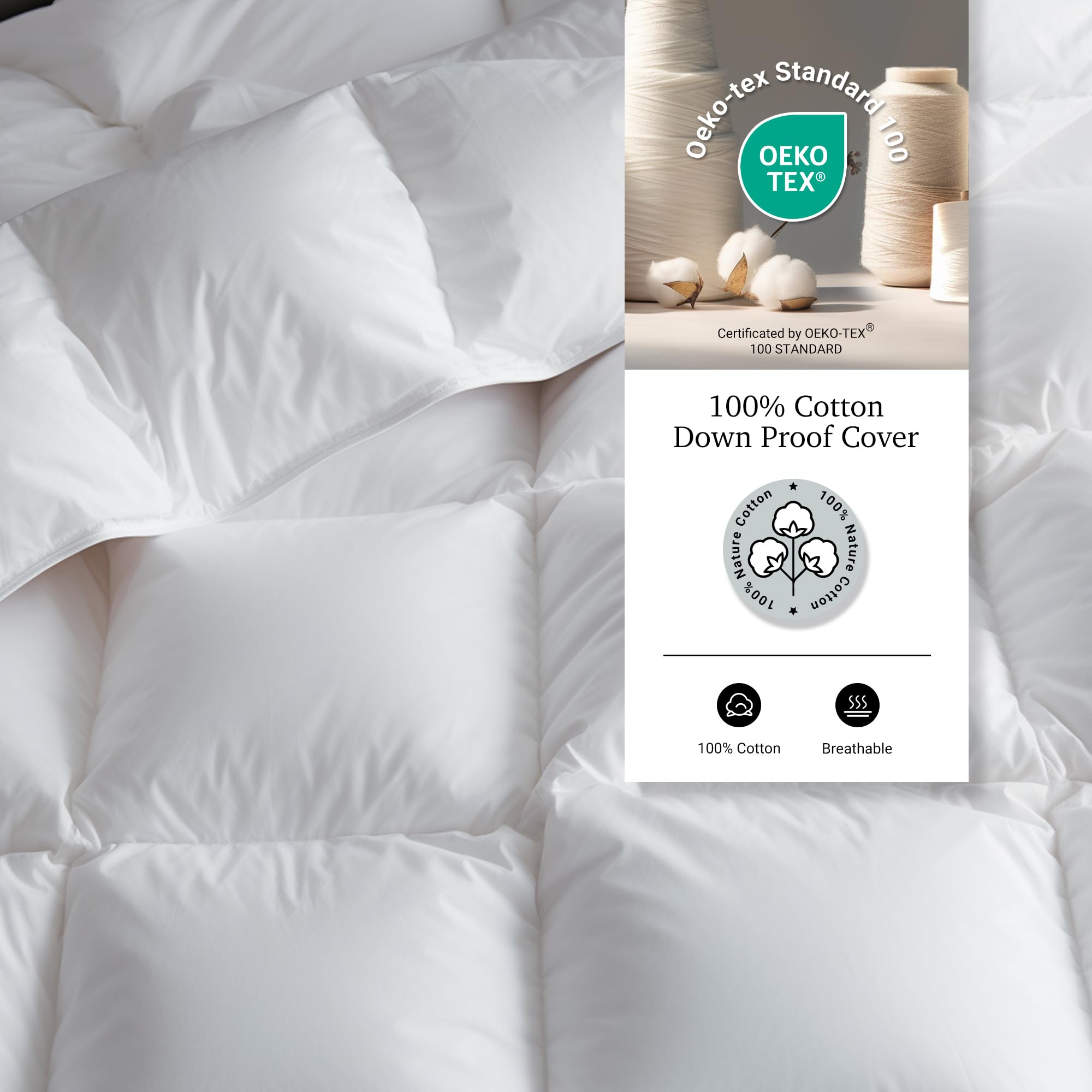 Down Comforter All Season Lightweight Breathable Quilt for Single Double Queen King Bed White Pink Gray 95% Goose Filled Year Round | Thomler
