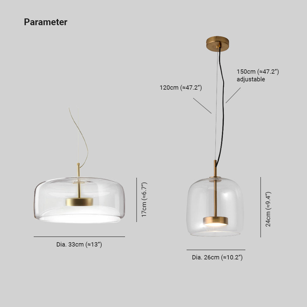Pendant Light Glass Brass 25.0 cm Transparent Dining Room Kitchen Island Hanging Ceiling Lamp Adjustable Height | Thomler