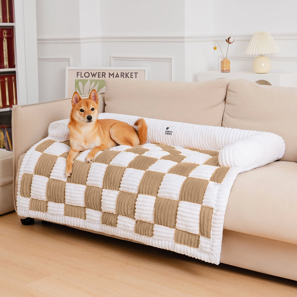 Quilted Pet Furniture Protector Mat – Padded Nonslip Dog Couch Cover for Sofa & Floor | Washable Plaid Pet Blanket | Thomler