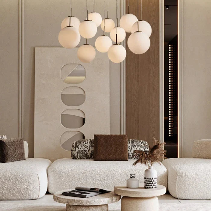 Modern Hanging Linear Chandelier with Hand-Blown Glass Globes & LED Lights for Dining Room & Kitchen Island | Thomler