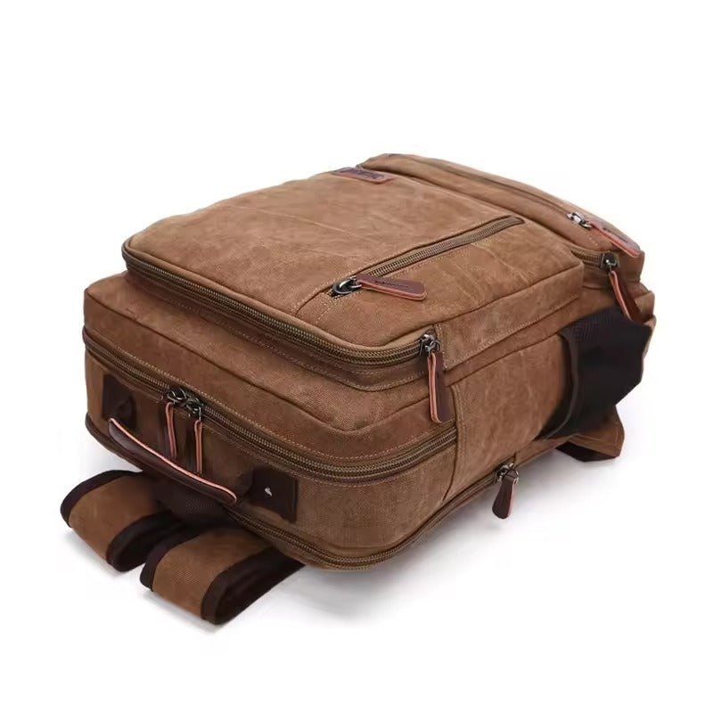 Washed Canvas Backpack with Genuine Leather Trim – Multi-Compartment Daypack for Work, School & Travel | Thomler
