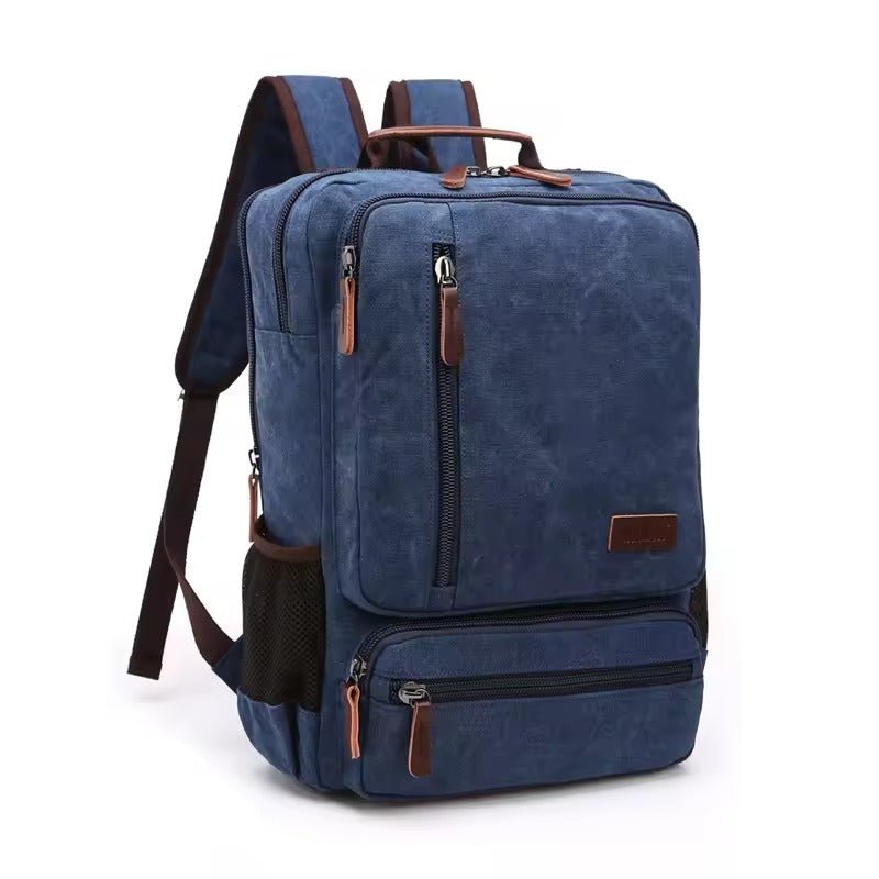 Washed Canvas Backpack with Genuine Leather Trim – Multi-Compartment Daypack for Work, School & Travel | Thomler
