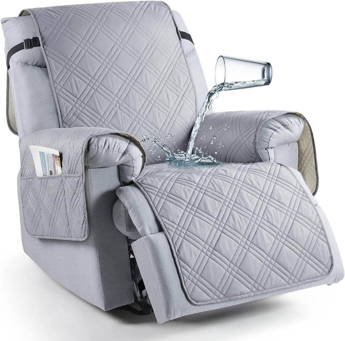 Recliner Protector with Waterproof Layers, Side Pockets & Non-Slip Grip for Pets, Spills & Family Use | Thomler