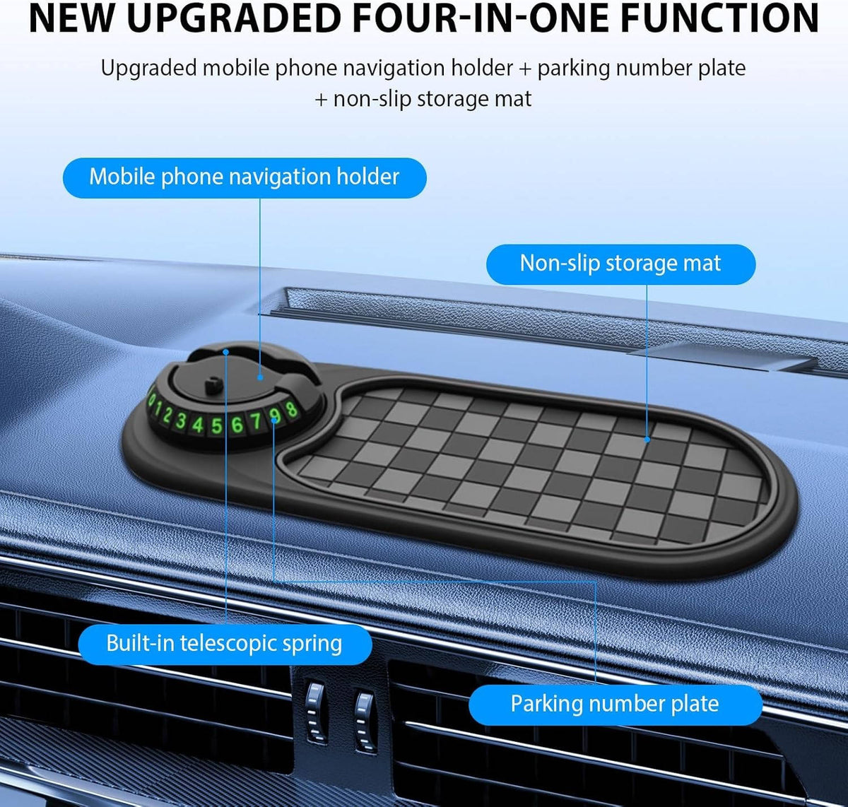 Dashboard Phone Mount with Storage Organizer & Parking Display for All Smartphones | Hands-Free Navigation Holder | 360° Rotating Cradle | Thomler