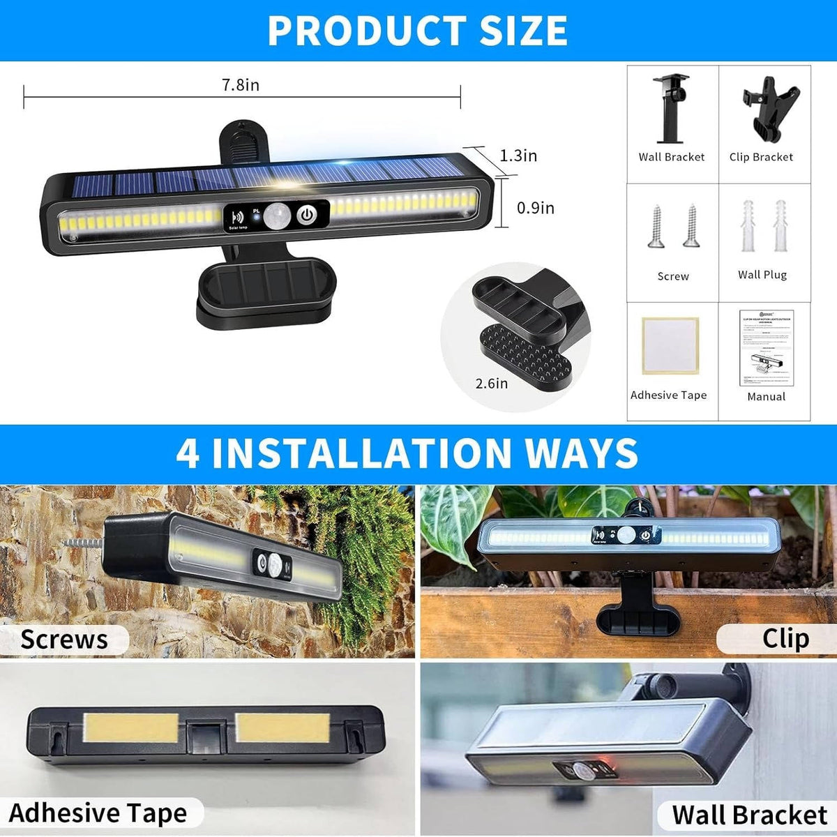 Motion-Activated Solar Clip Light for Fences, Decks & Sheds – 36 LED, IP55 Weatherproof, 2-Pack | Thomler