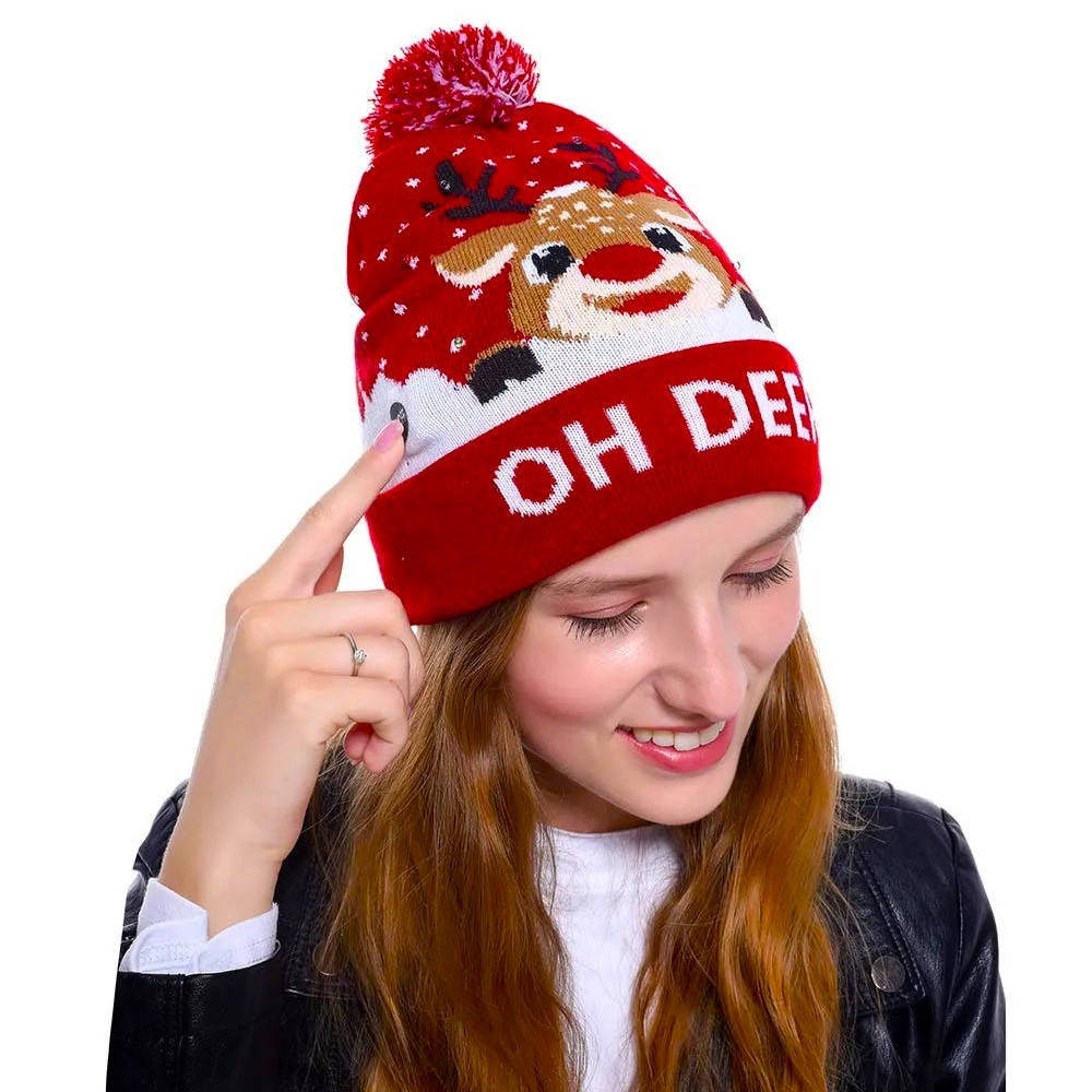 LED Knit Beanie with Pompom – Multi-Mode Holiday Winter Cap for Adults Kids Teens | Thomler
