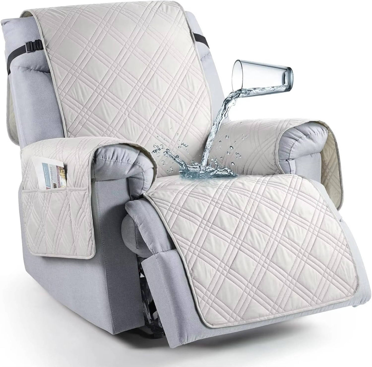 Recliner Protector with Waterproof Layers, Side Pockets & Non-Slip Grip for Pets, Spills & Family Use | Thomler