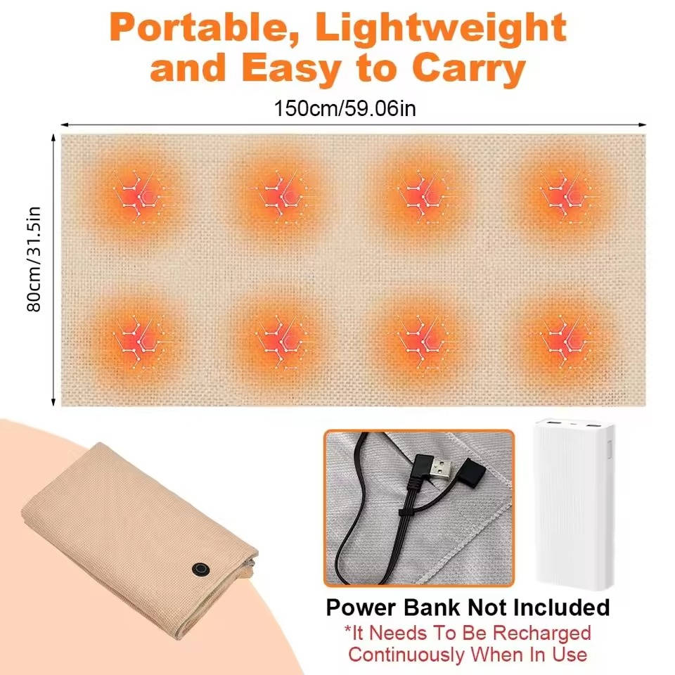 USB Electric Warming Wrap with Zipper – Fast Heat, 3 Temps, Foldable for Travel & Desk – Carbon Fiber, Soft Fabric | Thomler