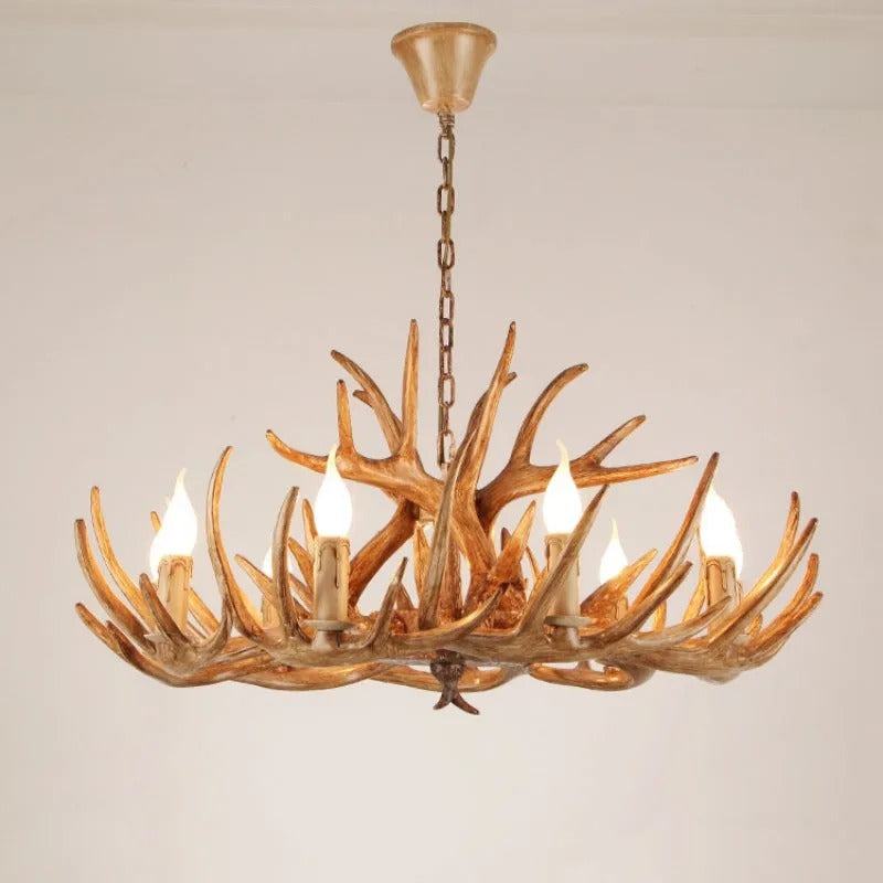 Antler-Inspired Rustic Hanging Light Fixture for Dining Room & Bedroom | Resin & Metal Design | E12 Candelabra Base | Thomler