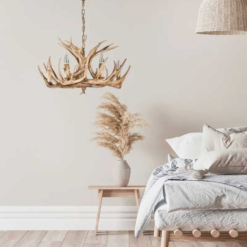 Antler-Inspired Rustic Hanging Light Fixture for Dining Room & Bedroom | Resin & Metal Design | E12 Candelabra Base | Thomler