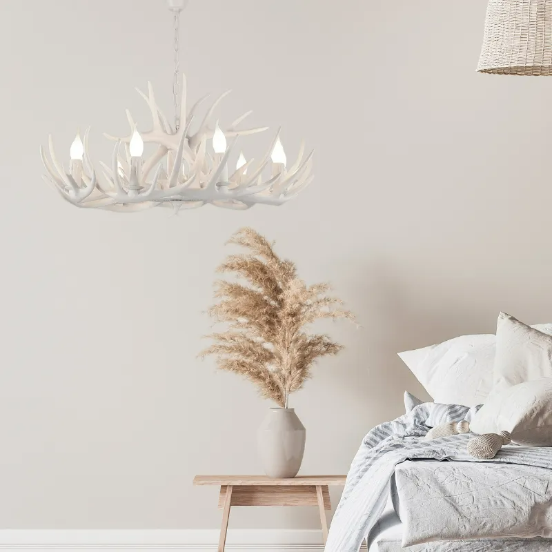 Antler-Inspired Rustic Hanging Light Fixture for Dining Room & Bedroom | Resin & Metal Design | E12 Candelabra Base | Thomler
