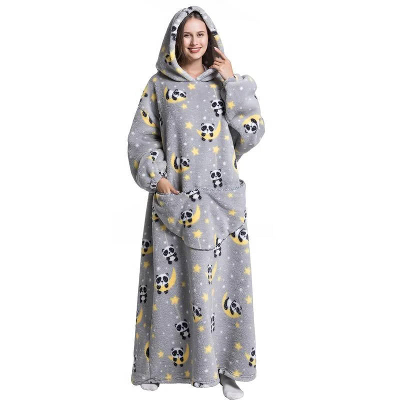 Oversized Hooded Throw with Sleeves – Dual-Layer Sherpa & Fleece for Couch Lounging, Gaming & Reading | Thomler