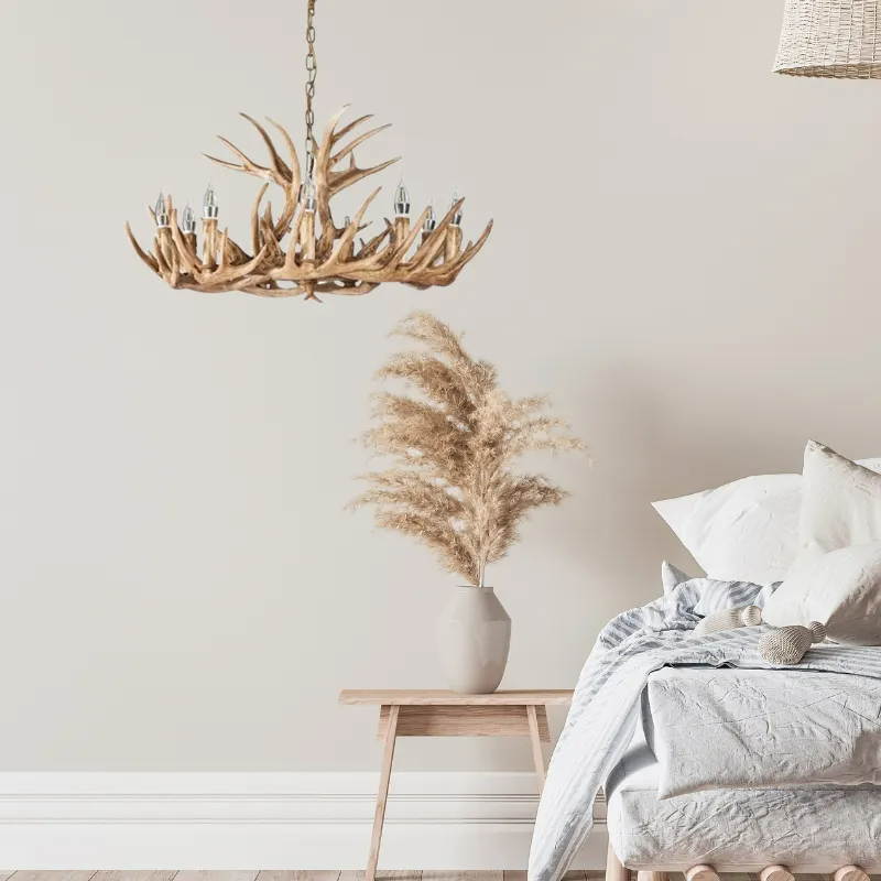 Antler-Inspired Rustic Hanging Light Fixture for Dining Room & Bedroom | Resin & Metal Design | E12 Candelabra Base | Thomler