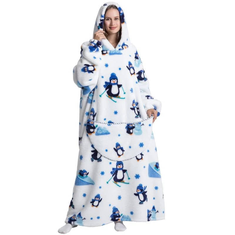 Oversized Hooded Throw with Sleeves – Dual-Layer Sherpa & Fleece for Couch Lounging, Gaming & Reading | Thomler