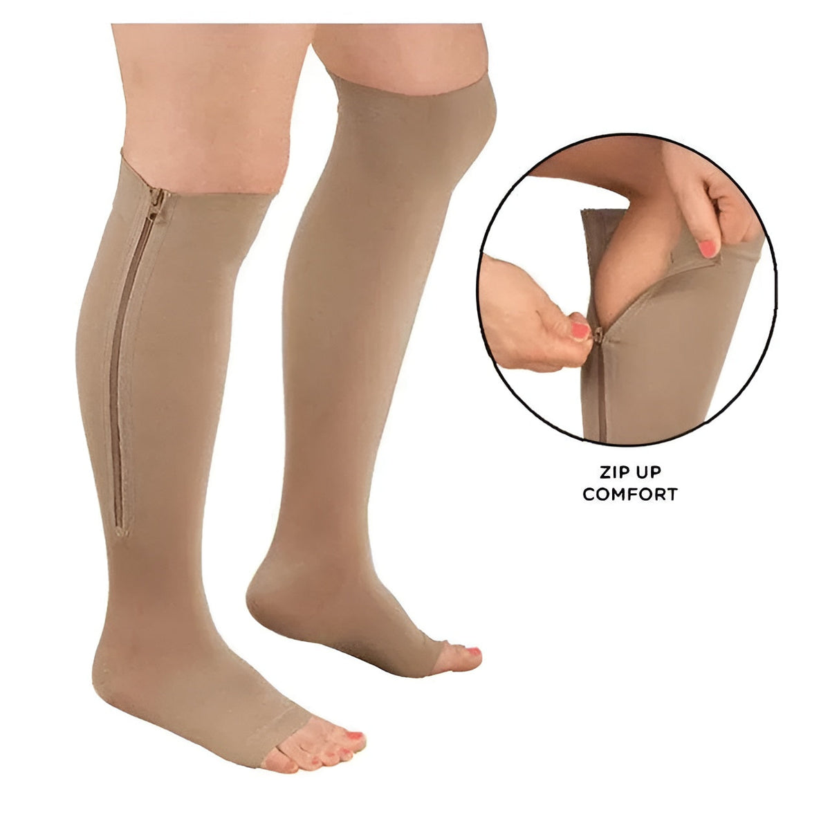 Zippered Compression Socks with 20-30 mmHg Support for Swelling & Circulation – Open Toe Design for Men & Women | Thomler