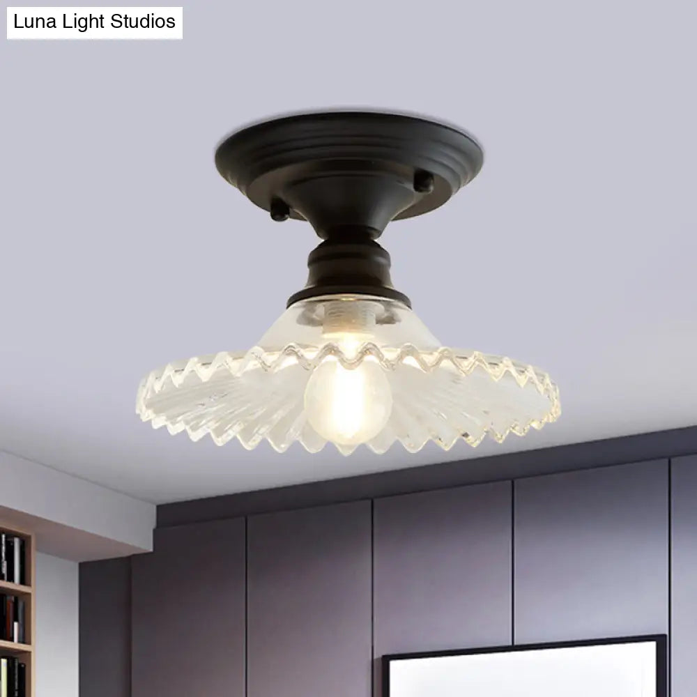 Ribbed Glass Ceiling Light – Single-Bulb Close-to-Ceiling Fixture with Scalloped Edge for Kitchen, Hallway & Bedroom | Thomler
