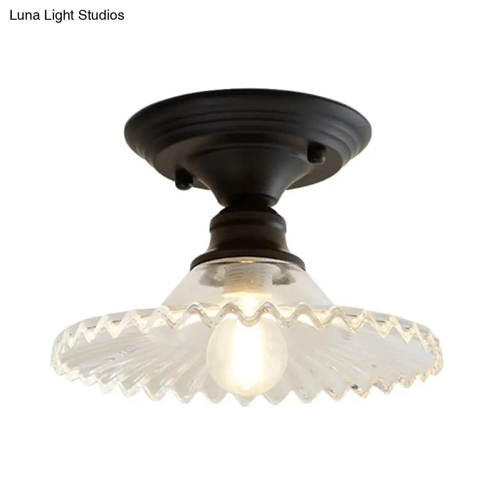 Ribbed Glass Ceiling Light – Single-Bulb Close-to-Ceiling Fixture with Scalloped Edge for Kitchen, Hallway & Bedroom | Thomler