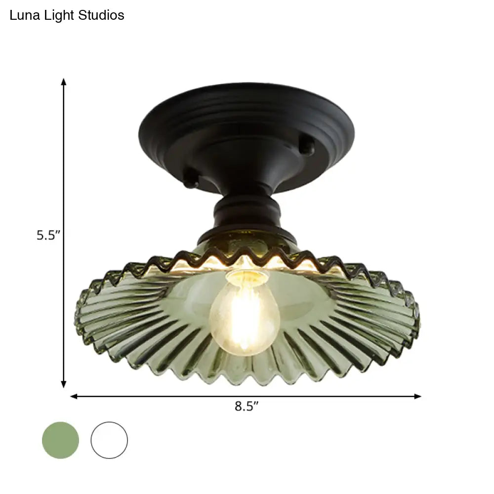 Ribbed Glass Ceiling Light – Single-Bulb Close-to-Ceiling Fixture with Scalloped Edge for Kitchen, Hallway & Bedroom | Thomler