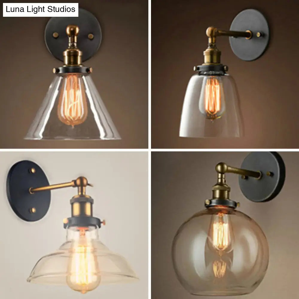 Adjustable Wall Sconce with Clear Glass & Brass-Black Finish – Industrial Metal Light for Kitchen, Hallway & Bedroom | Thomler