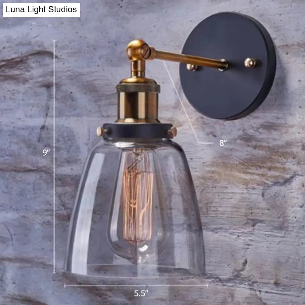 Adjustable Wall Sconce with Clear Glass & Brass-Black Finish – Industrial Metal Light for Kitchen, Hallway & Bedroom | Thomler