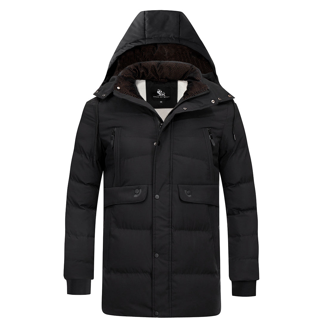 Waterproof Insulated Winter Parka Jacket with Detachable Hood for Men | Cold Weather Outdoor Coat with Padded Lining | Thomler