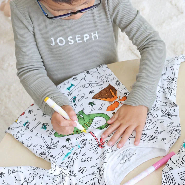 Color-Your-Own Kids Pajama Set with Washable Fabric Markers – Creative Bedtime Activity | Thomler