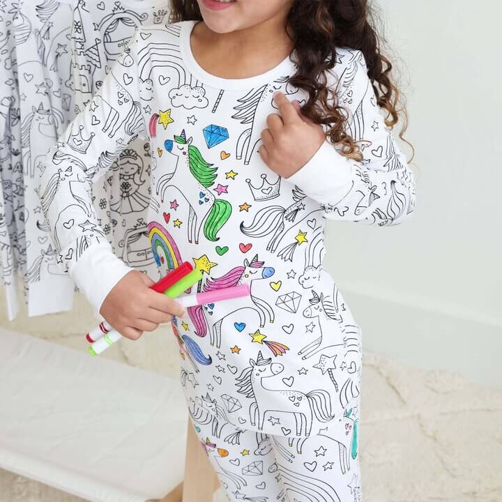 Color-Your-Own Kids Pajama Set with Washable Fabric Markers – Creative Bedtime Activity | Thomler