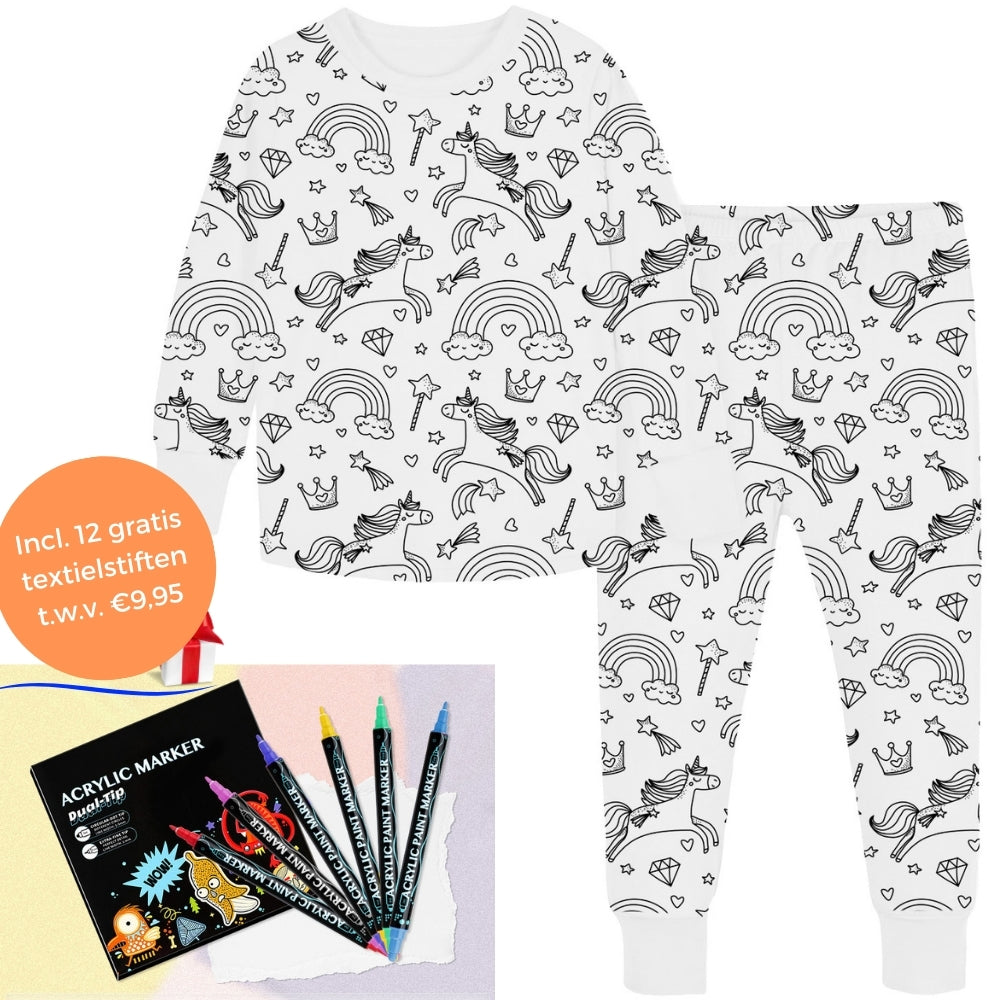 Color-Your-Own Kids Pajama Set with Washable Fabric Markers – Creative Bedtime Activity | Thomler