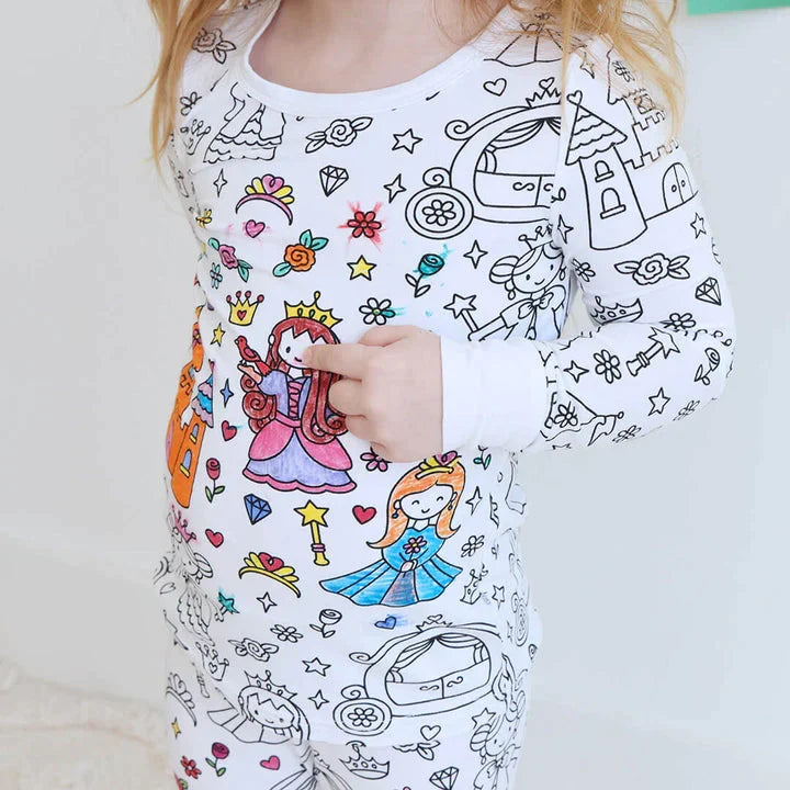 Color-Your-Own Kids Pajama Set with Washable Fabric Markers – Creative Bedtime Activity | Thomler