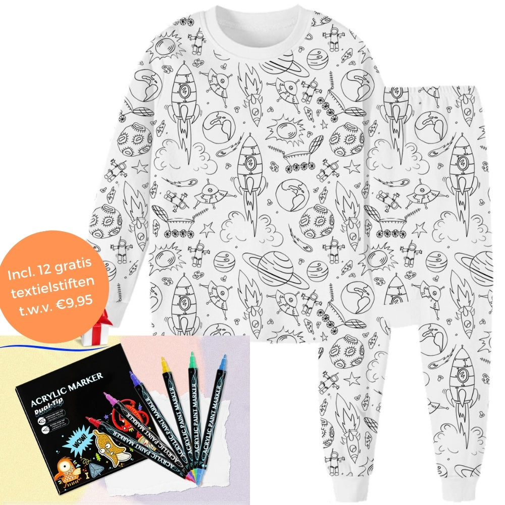 Color-Your-Own Kids Pajama Set with Washable Fabric Markers – Creative Bedtime Activity | Thomler