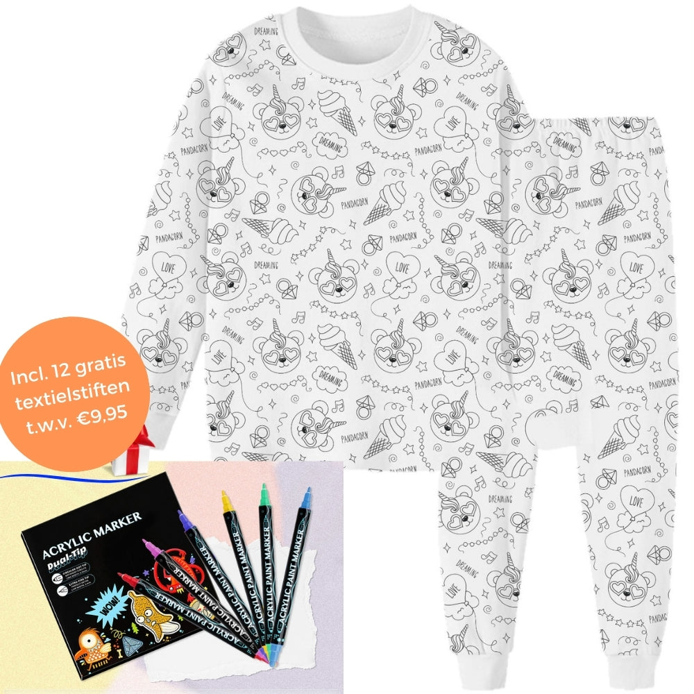 Color-Your-Own Kids Pajama Set with Washable Fabric Markers – Creative Bedtime Activity | Thomler